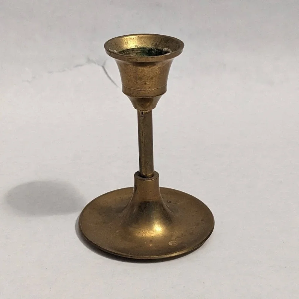 Vintage Solid Brass Taper Candle Holder 4 Inch Pedestal Made in India Patina
